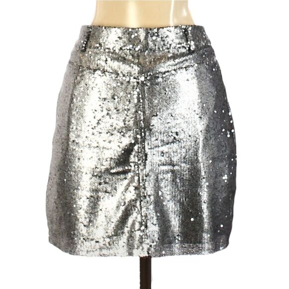NWT INA Silver Sequin Disco Skirt S - Picture 3 of 5